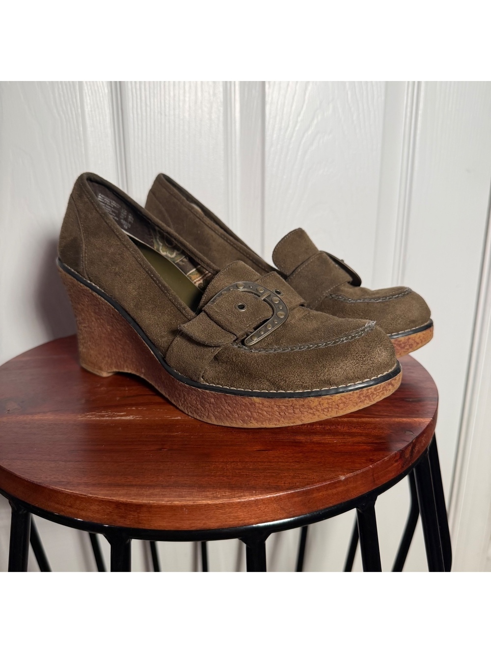 Lower East Side Y2K Brown Suede Wedge Loafers Chunky Buckle Platform Shoes